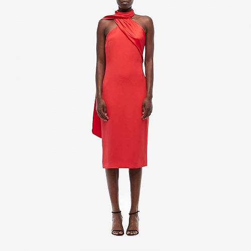 送料無料 Cushnie レディース 女性用 ファッション ドレス Sleeveless Pencil Dress with Scarf Detail Around 3 - Vermilion