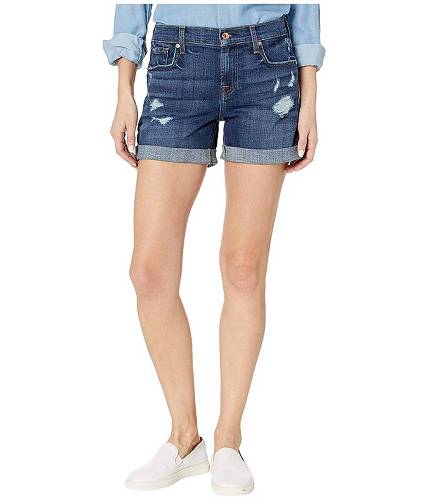 送料無料 セブンフォーオールマンカインド 7 For All Mankind レディース 女性用 ファッション ショートパンツ 短パン Relaxed Mid Roll Shorts in Broken Twill Plaza w/ Destroy - Broken Twill Plaza