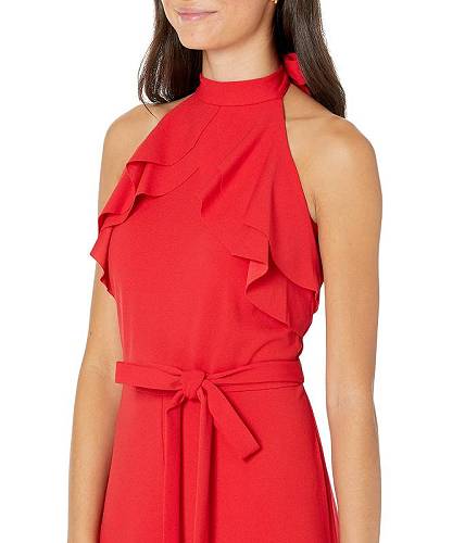 送料無料 べべ Bebe レディース 女性用 ファッション ジャンプスーツ つなぎ セット Ruffle Halter Tie Neck Jumpsuit - Red