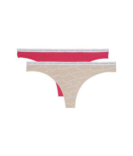 送料無料 カルバンクライン Calvin Klein Underwear レディース 女性用 ファッション 下着 ショーツ One Cotton 2-Pack Thong - Raspberry Sorbet/Caution Logo/Beechwood