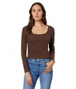  Madewell fB[X p t@bV TVc Square-Neck Long-Sleeve Crop Tee in Sleekhold - Dark Coffee