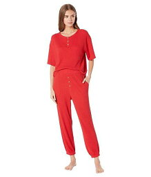 送料無料 エバージェイ Eberjey レディース 女性用 ファッション パジャマ 寝巻き Cozy Waffle - Henley Short Sleeve Long PJ Set - Haute Red