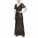  Alex Evenings fB[X p t@bV hX Long Sequins Gown with Flutter Sleeves and Front Knot Detail - Black/Bronze