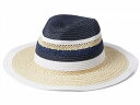 送料無料 バッジリーミシュカ Badgley Mischka レディース 女性用 ファッション雑貨 小物 帽子 Straw Fedora with Open Weave Detail and Contrast Stripes Combo - Navy/Natural/White