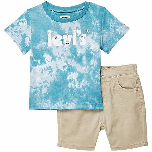 送料無料 リーバイス Levi's R Kids 男の子用 ファッション 子供服 セット Tie-Dye Logo Tee & Shorts Set Infant - Brittany Blue