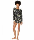  vbV Plush fB[X p t@bV pW} Q Ultra Soft Floral Henley Pajama Set - Black Multi