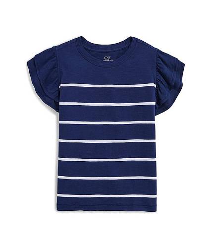 楽天グッズ×グッズ送料無料 バインヤード・バインズ Vineyard Vines Kids 女の子用 ファッション 子供服 Tシャツ Striped Flutter Sleeve Surf Tee （Toddler/Little Kids/Big Kids） - Engineered Valentine Breton Stripe/Deep Bay/White Cap