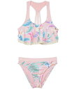 送料無料 Hobie Kids 女の子用 スポーツ・アウトドア用品 キッズ 子供用水着 Island Floral Flounce Bralette and Hipster (Big Kid) - Blush