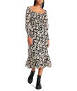 送料無料 ベッツィージョンソン Betsey Johnson レディース 女性用 ファッション ドレス Romantic Floral Smocked Printed Chiffon Midi - Black