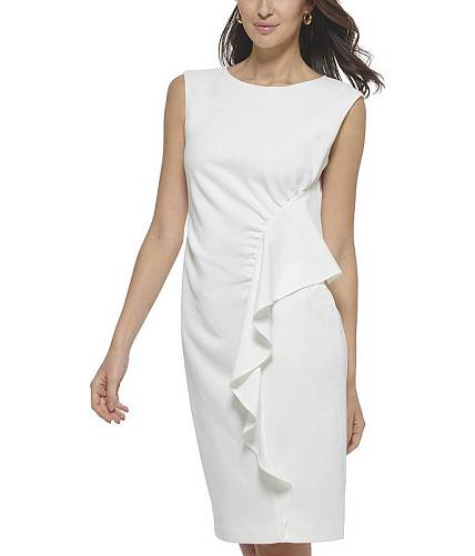 楽天グッズ×グッズ送料無料 カルバンクライン Calvin Klein レディース 女性用 ファッション ドレス Scuba Crepe Sheath with Ruching Detail - Cream
