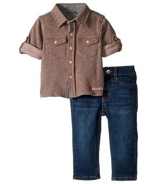 Hudson Kids ハドソン 男の子用 ファッション 子供服 セット Hudson Kids ハドソン Two-Piece Button Down Shirt w/ Knit Denim Pants Set (Infant) - Ink Wash