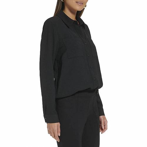 送料無料 カルバンクライン Calvin Klein レディース 女性用 ファッション ボタンシャツ Long Sleeve Button Front with Collar - Black