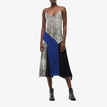 送料無料 Cushnie レディース 女性用 ファッション ドレス Sleeveless V-Neck Midi Length Dress - White Leopard/Navy/Indigo