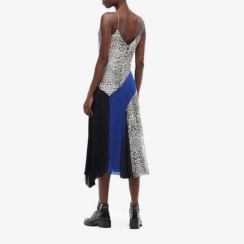 送料無料 Cushnie レディース 女性用 ファッション ドレス Sleeveless V-Neck Midi Length Dress - White Leopard/Navy/Indigo