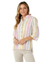  Lisette L Montreal fB[X p t@bV {^Vc Carly Linen Cotton Stripe Button Front Shirt - Multi