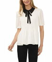  CeCe fB[X p t@bV uEX Collared Puff Sleeve Pin Tuck Blouse with Neck Tie - New Ivory