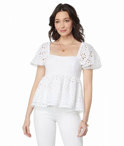 送料無料 リリーピューリッツァー Lilly Pulitzer レディース 女性用 ファッション ブラウス Kay Short Sleeve Eyelet Top - Resort White Funflower Eyelet