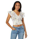  Xe[g 1.STATE fB[X p t@bV uEX Flutter Sleeve Cross Front Top w/ Waistband - Patchwork Ditsy