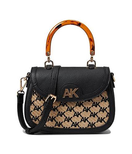 送料無料 アン クライン Anne Klein レディース 女性用 バッグ 鞄 ハンドバッグ サッチェル AK Embroidered Straw Flap Satchel - Black/Natural/Black