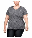  A_[A[}[ Under Armour fB[X p t@bV ANeBuVc Plus Size Tech Solid Short Sleeve V-Neck - Black/Metallic Silver