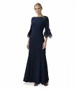 送料無料 アドリアナパペル Adrianna Papell レディース 女性用 ファッション ドレス Stretch Knit Crepe Gown with Ribbon Beaded Shoulder Detail Organza Bell Sleeve - Midnight