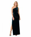 送料無料 アドリアナパペル Adrianna Papell レディース 女性用 ファッション ドレス One Shoulder Stretch Velvet Long Column Gown with Beaded Trim - Hunter