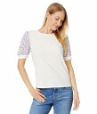  CeCe fB[X p t@bV uEX Crew Neck Mixed Media Short Sleeve Top - New Ivory