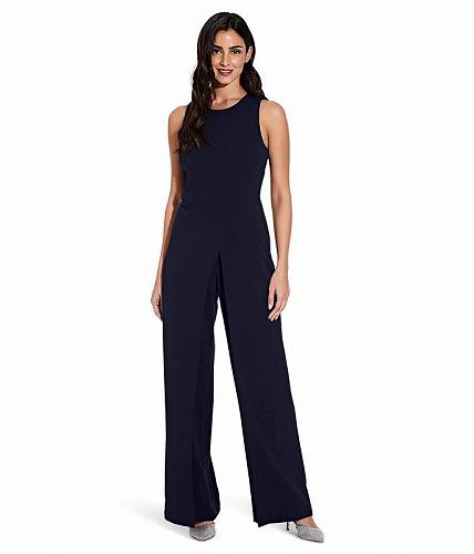 送料無料 アドリアナパペル Adrianna Papell レディース 女性用 ファッション ジャンプスーツ つなぎ セット Crepe Halter Jumpsuit w/ Overlay - Midnight