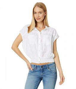 ̵ 󥰥顼 Wrangler ǥ  եå ֥饦 Short Sleeve Drop Shoulder Smocked Snap Shirt - Bright White