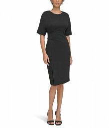 送料無料 カルバンクライン Calvin Klein レディース 女性用 ファッション ドレス Scuba Crepe Short Sheath Dress with Waistline Pleating Detail - Black