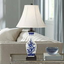 Barnes and Ivy Asian Accent Table Lamp Ceramic Blue お花 Vase White Bell Shade for Living Room Family Bedroom Bedside Nightstand テーブルライト 照明器具 アメリカ【送料無料】【代引不可】【あす楽不可】