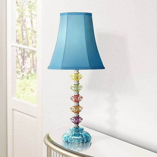 360 Lighting ボヘミアン Accent Table Lamp Stacked Clear Colored Glass Teal Blue Bell Shade for キッズ 子供 Room Bedroom Bedside テーブルライト 照明器具 アメリカ【送料無料】【代引不可】【あす楽不可】