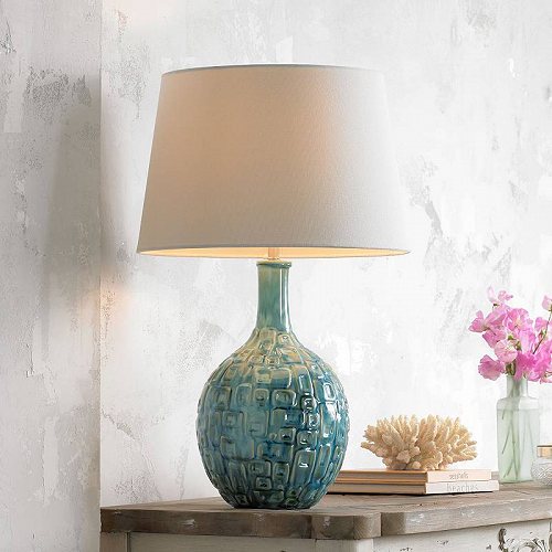 360 Lighting Mid Century Modern Table Lamp Teal Ceramic Gourd White Fabric Empire Shade for Living Room Family Bedroom Bedside テーブルライト ランプ 照明器具 アメリカ【送料無料】【代引不可】【あす楽不可】