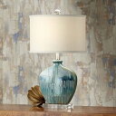 Possini Euro Design Coastal Table Lamp Blue Drip Ceramic Off White Oval Shade for Living Room Family Bedroom Bedside Nightstand テーブルライト ランプ 照明器具 アメリカ【送料無料】【代引不可】【あす楽不可】