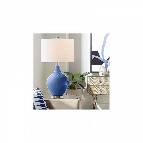 Color Plus Color Plus Modern Table Lamp Monaco Blue Glass Ovo White Linen Drum Shade for Living Room Family Bedroom Bedside テーブルライト ランプ 照明器具 アメリカ【送料無料】【代引不可】【あす楽不可】