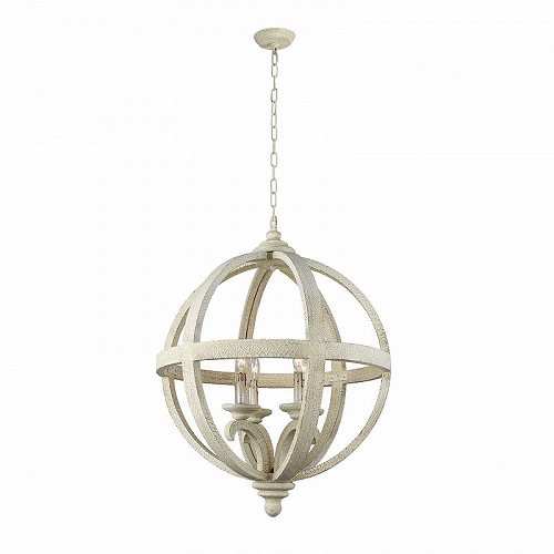 Y Decor Hercules 4 Light Chandelier in Wooden Globe Frame Neutral 졡ǥꥢ̵ۡԲġۡڤԲġ