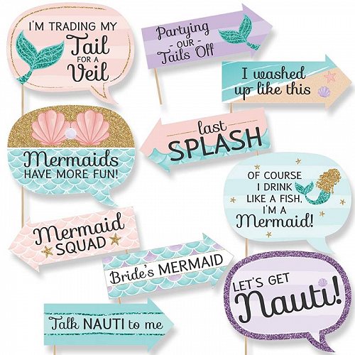 Big Dot of Happiness Funny Trading the Tail for A Veil Mermaid Bachelorette Party or Bridal Shower Photo Booth Props キット 10 Piece ウェディングパーティー 結婚式 バルーン【送料無料】【代引不可】【あす楽不可】