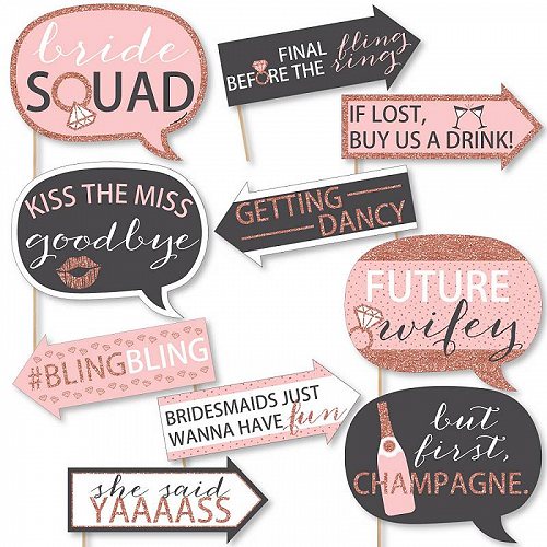 Big Dot of Happiness Funny Bride Squad Rose Gold Bridal Shower or Bachelorette Party Photo Booth Props キット 10 Piece ウェディングパーティー 結婚式 バルーン【送料無料】【代引不可】【あす楽不可】