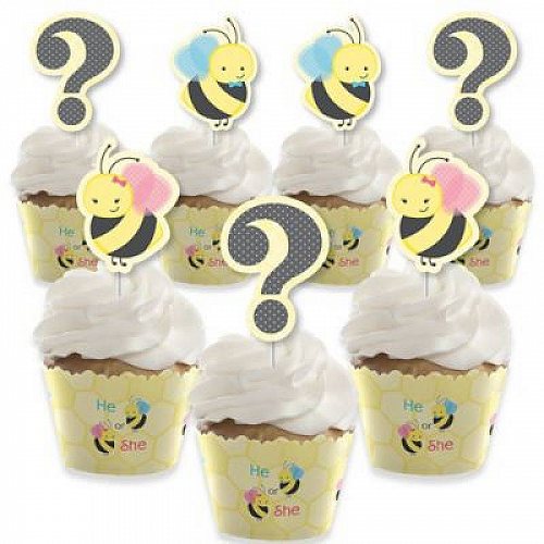 Big Dot of Happiness What Will it Bee Cupcake Decoration Gender Reveal Cupcake Wrappers and Treat Picks キット Set of 24 ジェンダーリビール 赤ちゃん性別発表パーティー【送料無料】【代引不可】【あす楽不可】