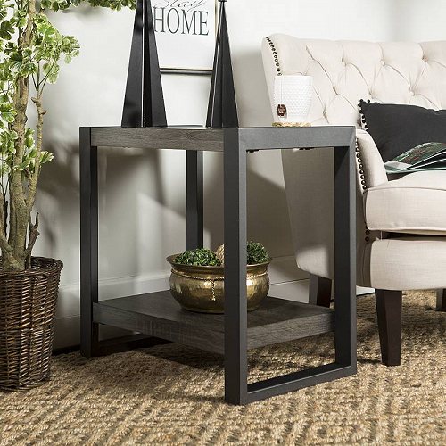Walker Edison Industrial Wood and Metal End Table Charcoal 家具　木製　サイドテーブル 【送料無料】【代引不可】【あす楽不可】