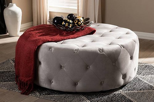 Baxton Studio Cardiff Transitional Grey Velvet Fabric Upholstered Button Tufted Cocktail Ottoman 家具　オットマン 【送料無料】【代引不可】【あす楽不可】