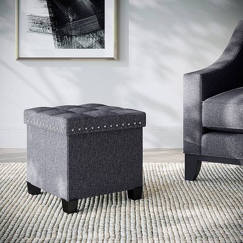 Nathan James Payton Foldable Cube Storage Ottoman Footrest and シート with Fabric Gray 家具 オットマン コーヒーテーブル 【送料無料】【代引不可】【あす楽不可】