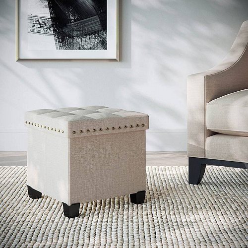 Nathan James Payton Foldable Cube Storage Ottoman Footrest and シート with Fabric Beige 家具 オットマン コーヒーテーブル 【送料無料】【代引不可】【あす楽不可】