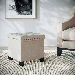 Nathan James Payton Foldable Cube Storage Ottoman Footrest and シート with Fabric Beige 家具　オットマン・コーヒーテーブル 【送料無料】【代引不可】【あす楽不可】