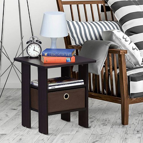 Furinno Andrey End Table Night Stand with Bin Drawer Multiple Colors Dark Walnut 家具　木製　サイドテーブル 【送料無料】【代引不可】【あす楽不可】