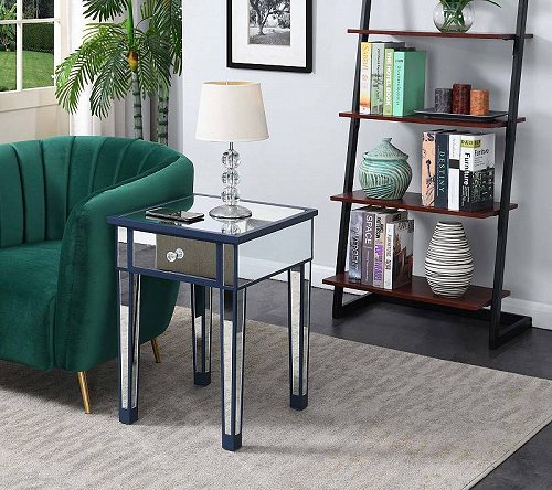 Convenience Concepts Gold Coast Mirrored End Table with Drawer Multiple Colors Cobalt Blue 家具　木製　サイドテーブル 【送料無料】【代引不可】【あす楽不可】