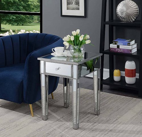 Convenience Concepts Gold Coast Mirrored End Table with Drawer Multiple Colors アンティーク Silver 家具　木製　サイドテーブル 【送料無料】【代引不可】【あす楽不可】