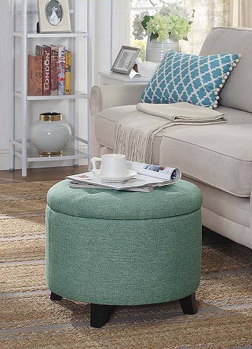 Convenience Concepts Designs4Comfort Round Ottoman Green Faux Linen 家具　オットマン・コーヒーテーブル 
