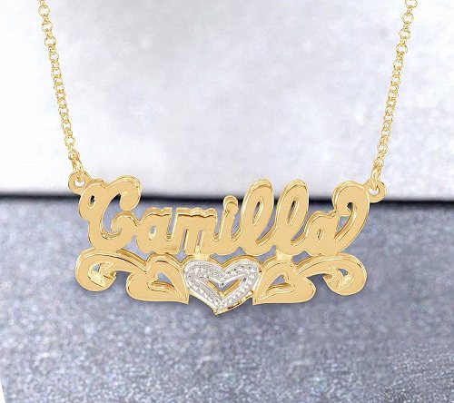 Heights Jewelers Personalized Double 3D Bling Name ネックレス in 14K Gold-Plated ステアリングシルバー オリジナル・名入れ【送料無料】【代引不可】【あす楽不可】