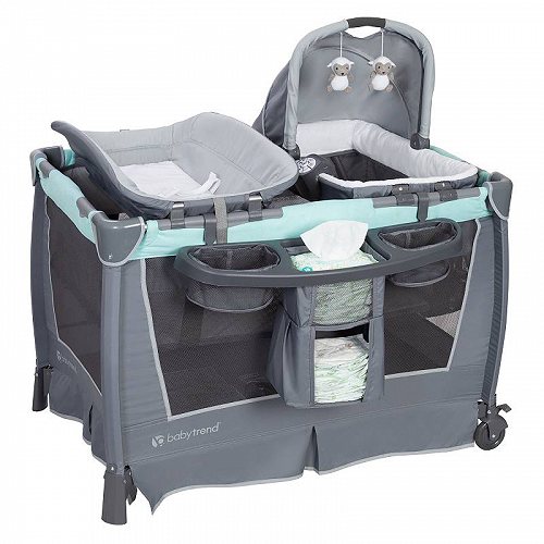 Baby Trend ベイビートレンド Simply Smart Nursery Center Playard Whisper Grey Hint of Mint プレイヤード・お昼寝ベッド【送料無料】【代引不可】【あす楽不可】